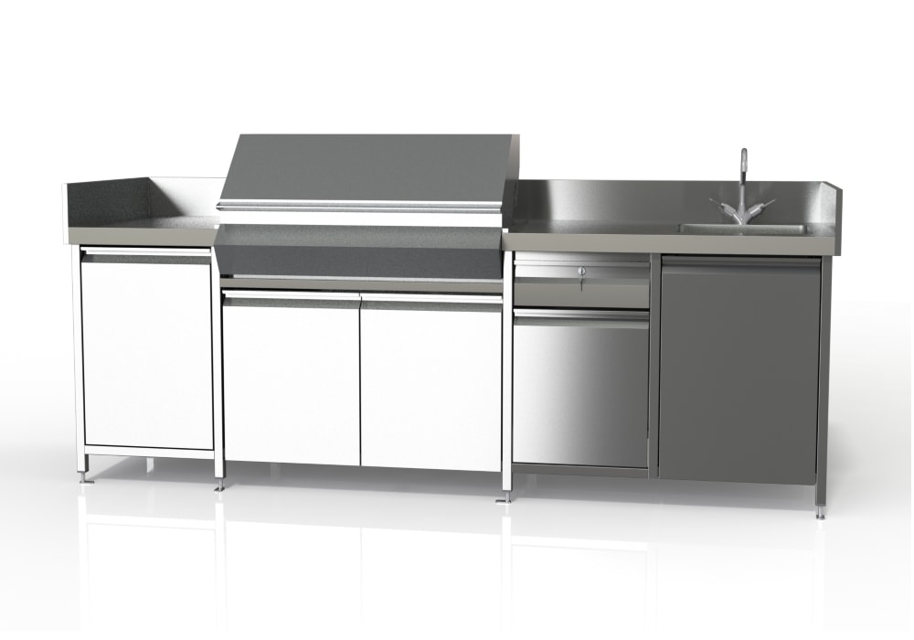 Custom Stainless Steel BBQ Cabinet Bench CAD Render