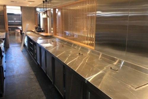 Commercial kitchen stainless steel benches